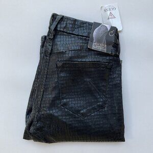 Guess Women’s Shape Up Seamless Skinny Jeans Reptile Black Waxed Finish Size 25